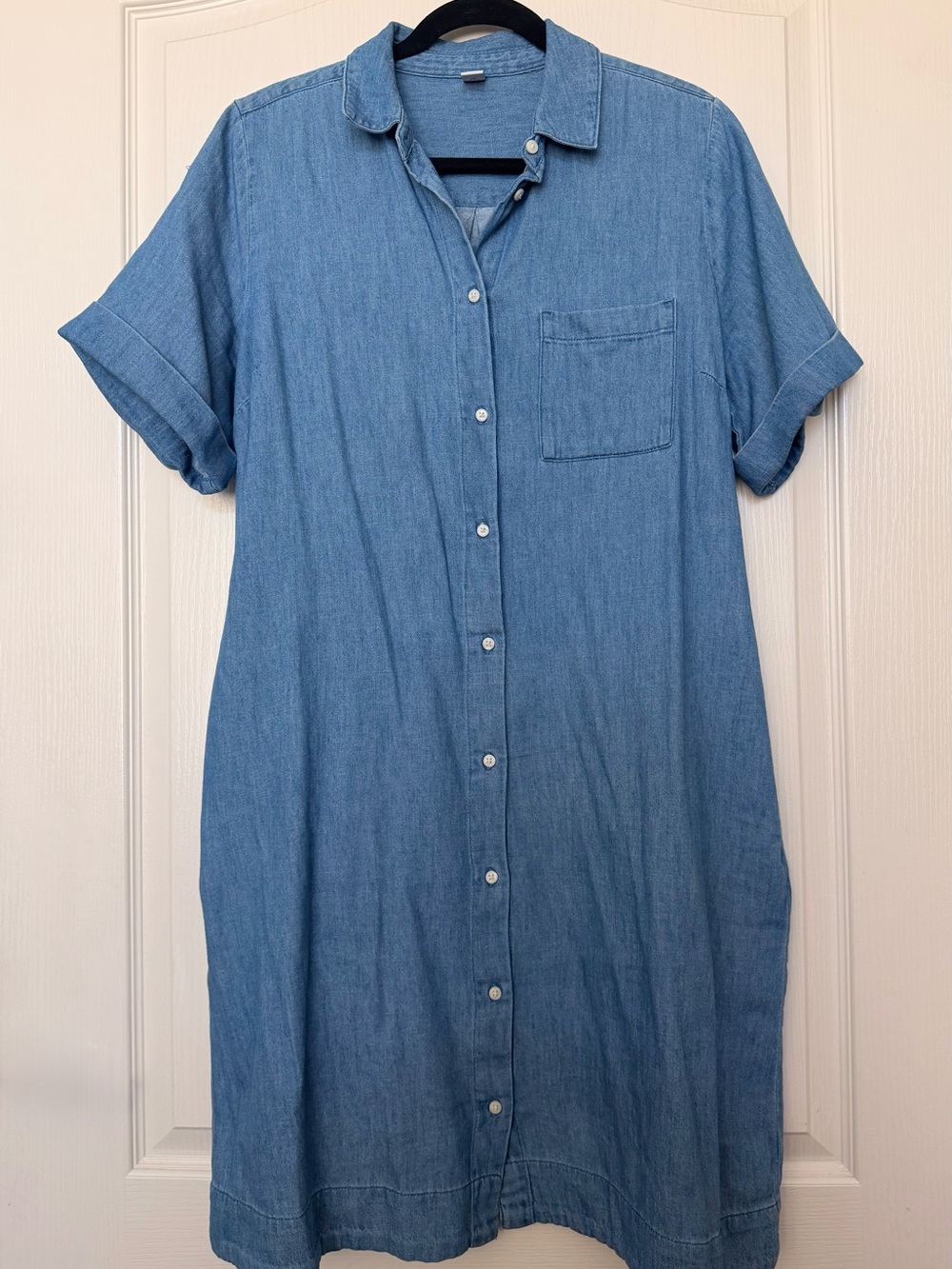 Light Blue Button-Front Denim Shirt Dress
